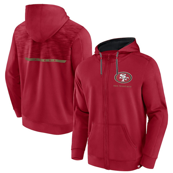 Men's San Francisco 49ers Scarlet Defender Evo Full-Zip Hoodie - Click Image to Close